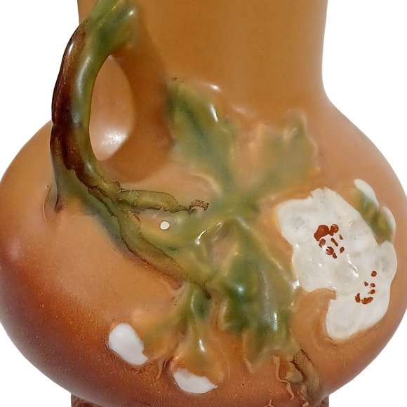 Weller Pottery Amber Gold Rose Vine Amphora  2 Handle Vase G 4 Gloria Vintage - Picture 6 of 6